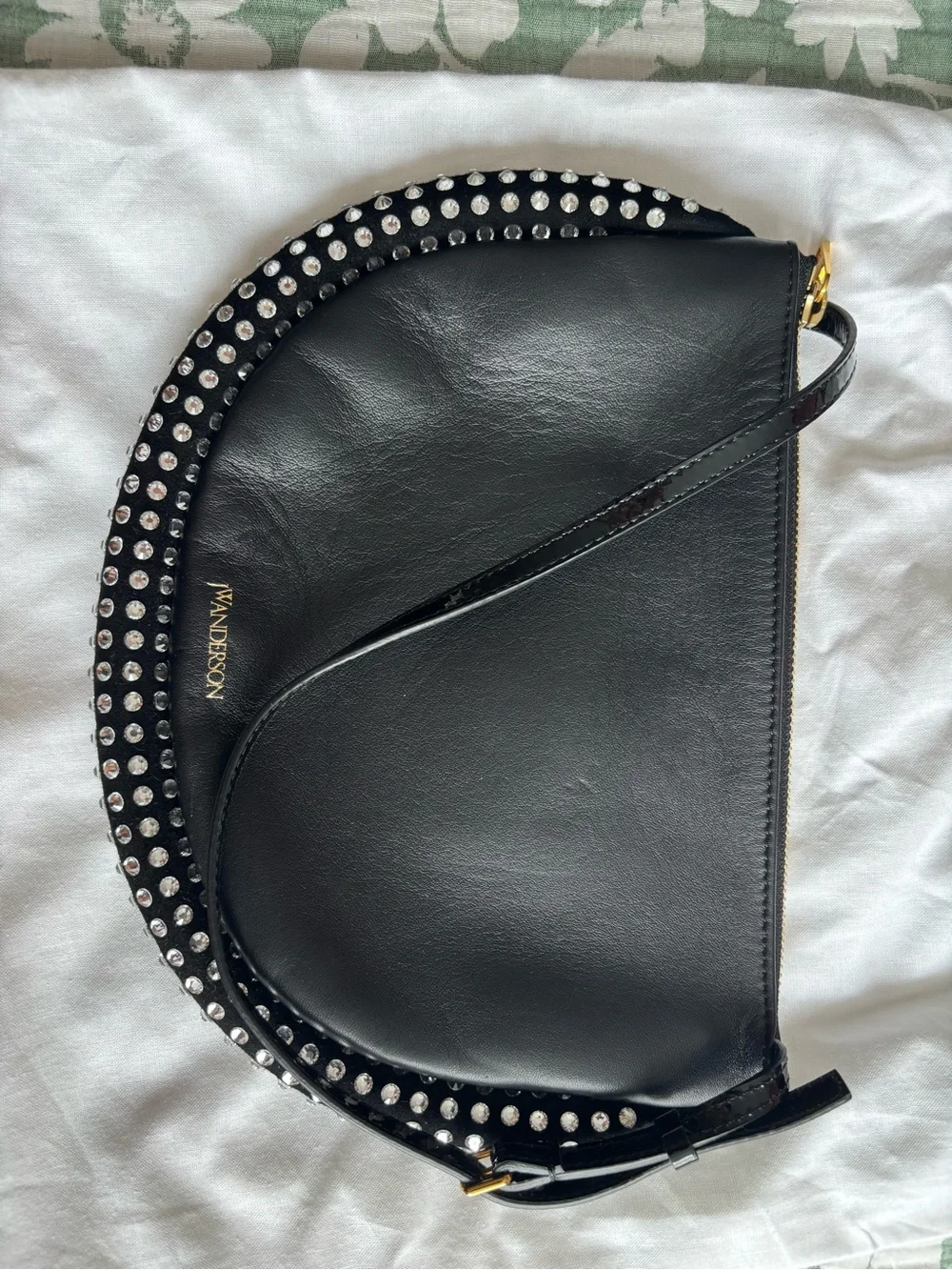 J.W. Anderson Black Studded Half Moon Shoulder Bag leather and suede